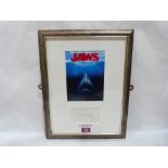 Popular Culture. Peter Brenchley - Jaws. Image and autograph. Framed.