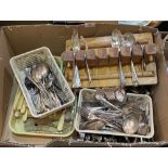 A quantity of plated and bone handled cutlery