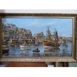 WILLIAM HENRY STOCKMAN. BRITISH Bn. 1935 A harbour scene. Signed. Oil on canvas. 20' x 36'