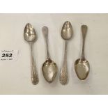 Four Georgian silver bright cut teaspoons. 1ozs 6dwts