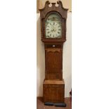 A 19th century 8 day oak and mahogany longcase clock, the painted breakarch dial signed Jno.