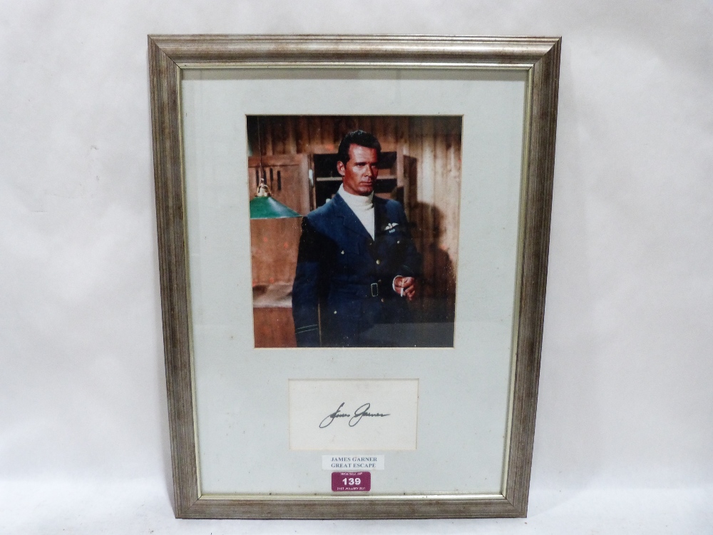 Popular Culture. James Garner - The Great Escape. Photograph and autograph. Framed