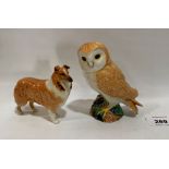 A Beswick gloss glazed owl 2026, 4½' high and a Beswick gloss glazed collie 4½' long