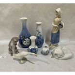 A collection of six items of Royal Copenhagen ceramics and two other items
