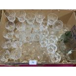 Two boxes of cut glass drinking glasses and other glassware