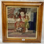 A Victorian maple framed tapestry depicting Eli and Samual. The frame 22' x 21'