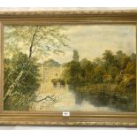 ENGLISH SCHOOL. 20TH CENTURY Lake scene with castle. Indistinctly signed. Oil on canvas 20' x 30'