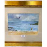 ENGLISH SCHOOL. 20TH CENTURY Beach scene with a boy flying a kite. Signed initials P.H.