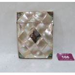 An early 20th century mother-of-pearl parquetry card case. 4 1/8' high