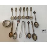 A set of six Canadian modernist design coffee spoons marked sterling; a silver sugar bow; a silver
