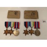 Two WW2 medal groups, each with the War Medal, the 1939-1945 Star and the Atlantic Star. Both groups