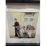 RUSSIAN SCHOOL. 20TH CENTURY Figures in a dining room. Indistinctly signed and dated 1967.