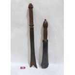 Two East African tribal knives with scratch carved handles, the longer example 18½' long