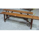 A pair of 19th century joined oak and elm benches. 66½' long