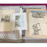 A folder of watercolour drawings and prints
