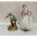 A Royal Crown Derby figure, kingfisher, the base signed E. Windridge, 5' high. Second quality. The