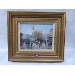 SABASTIEN. FRENCH 20TH CENTURY A Parisian street scene. Signed. Oil on board 8' x 10'