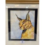 J. GIDDINGS. BRITISH 20TH CENTURY Study of a lynx. Signed. Watercolour 10½' x 9'