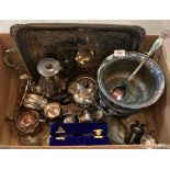 A box of miscellaneous platedware