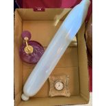 An Edinburgh Crystal clock, a Caithness atomiser scent bottle and a glass rolling pin