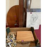 Five mahogany drawing squares, artist's oil paints, pictures, palette etc.