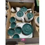 Forty pieces of Denby Greenwheat tableware to include 12 cups and saucers, jugs, coffee and