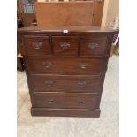 A mahogany chest of three short over three long drawers on plinth support. 38' wide. Of recent