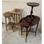 Two bamboo plant stands, wine table and an oval mahogany table (4)