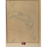 SYLVIA MELLAND. BRITISH 1906-1993 Study of a diver . Signed. Blue crayon drawing 17' x 13'. Unframed