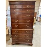 A 19th century mahogany chest on chest, the upper part with two short over four long drawers, the