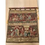 A 17th century style textile and gilt thread banner on mahogany pole. 28' x 25½'