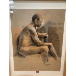 LINDA M. KAY. BRITISH 20TH/21ST CENTURY A pensive male nude. Signed and dated 2002. Charcoal and