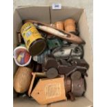 A box of toys, treen and sundries