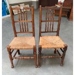 A pair of Lancashire spindle-back chairs with rush seats