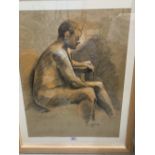 LINDA M. KAY. BRITISH 20TH/21ST CENTURY A pensive male nude. Signed and dated 2002. Charcoal and