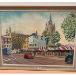 A.W.FREEBORN. BRITISH 20th CENTURY Norwich Market Place. Label verso. Signed. Oil on canvas. Oil