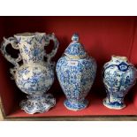Three 19th century tin glazed blue and white vases