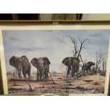 A framed limited edition prints after B.Thompson, Elephants at Amboseli