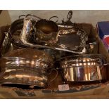 Three boxes platedware, other metalware and sundries