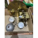 A 30hr posted longcase clock movement; an 11½' diam brass clock dial signed Joseph Liddell, Old