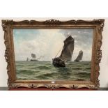 WILLIAM EDWARD NORTON. AMERICAN 1843-1916 Boats at sea. Signed. faded label verso. Oil on canvas.