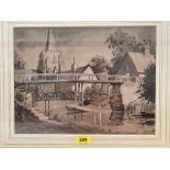 ROLAND SPENCER FORD. BRITISH 1902-1990 River scene with church. Signed. Watercolour 10' x 11½'