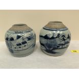 Two Chinese blue and white decorated jars. 6' high