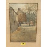 FRENCH SCHOOL. 19TH CENTURY Farmyard with figure. Watercolour 13¼' x 9'