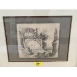 R. HARDING. BRITISH 19TH CENTURY Ruins in a landscape. Signed. Pencil drawing 5½' x 6½'