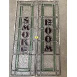 A stained glass pub panel, 'Smoke Room'. 72' x 10¼' A.F. In four pieces