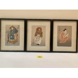 Three Akitoyo Terada woodblock prints based on the Noh plays. 5¾' x 3¾'