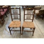 A pair of Lancashire spindle-back chairs with rush seats