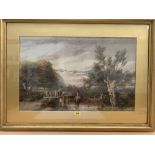 HOPKINS HORSLEY HOBDAY HORSLEY. BRITISH 1807-1890 Landscape with figures on a bridge. Signed