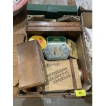 A collection of treen boxes and vintage tins